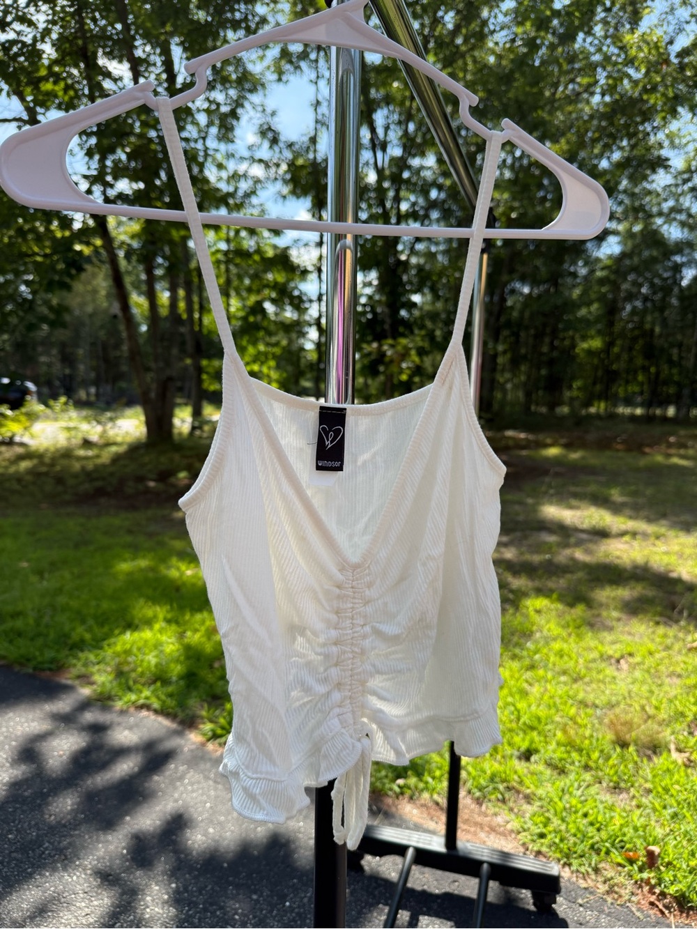Windsor White Ruched Ribbed Camisole